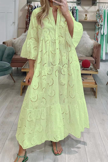 Vestidos casuales de corte A con escote en V, lisos y ahuecados (8 colores)