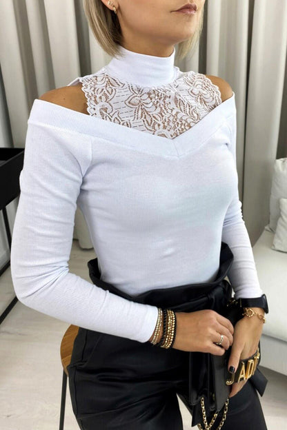 Elegantes blusas de cuello alto con encaje sólido
