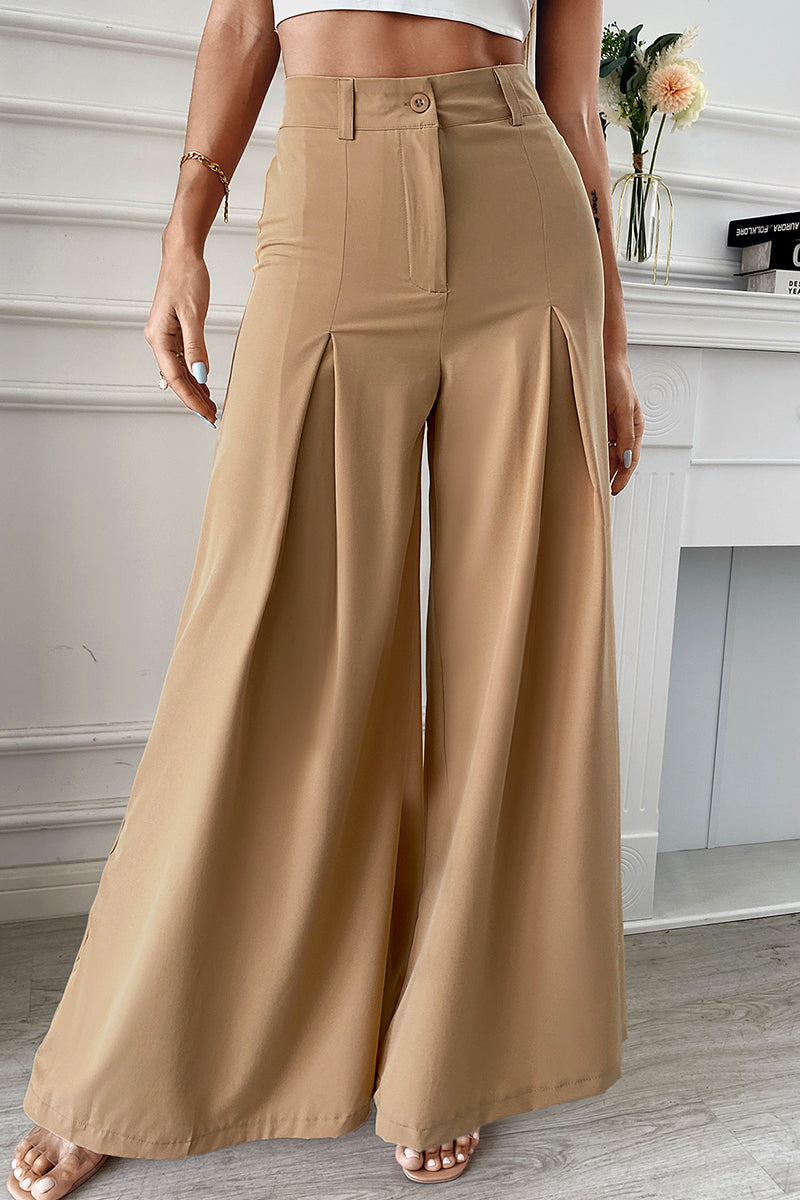 Pantalones elegantes de color liso con pliegues, pierna ancha y holgados (sin cinturón)
