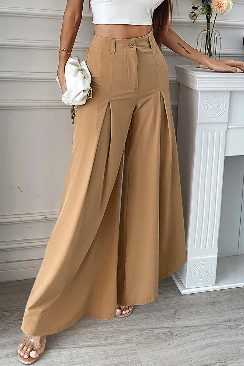 Pantalones elegantes de color liso con pliegues, pierna ancha y holgados (sin cinturón)