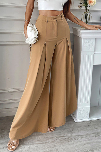 Pantalones elegantes de color liso con pliegues, pierna ancha y holgados (sin cinturón)