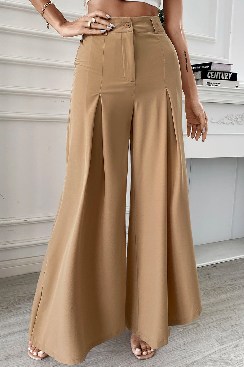 Pantalones elegantes de color liso con pliegues, pierna ancha y holgados (sin cinturón)