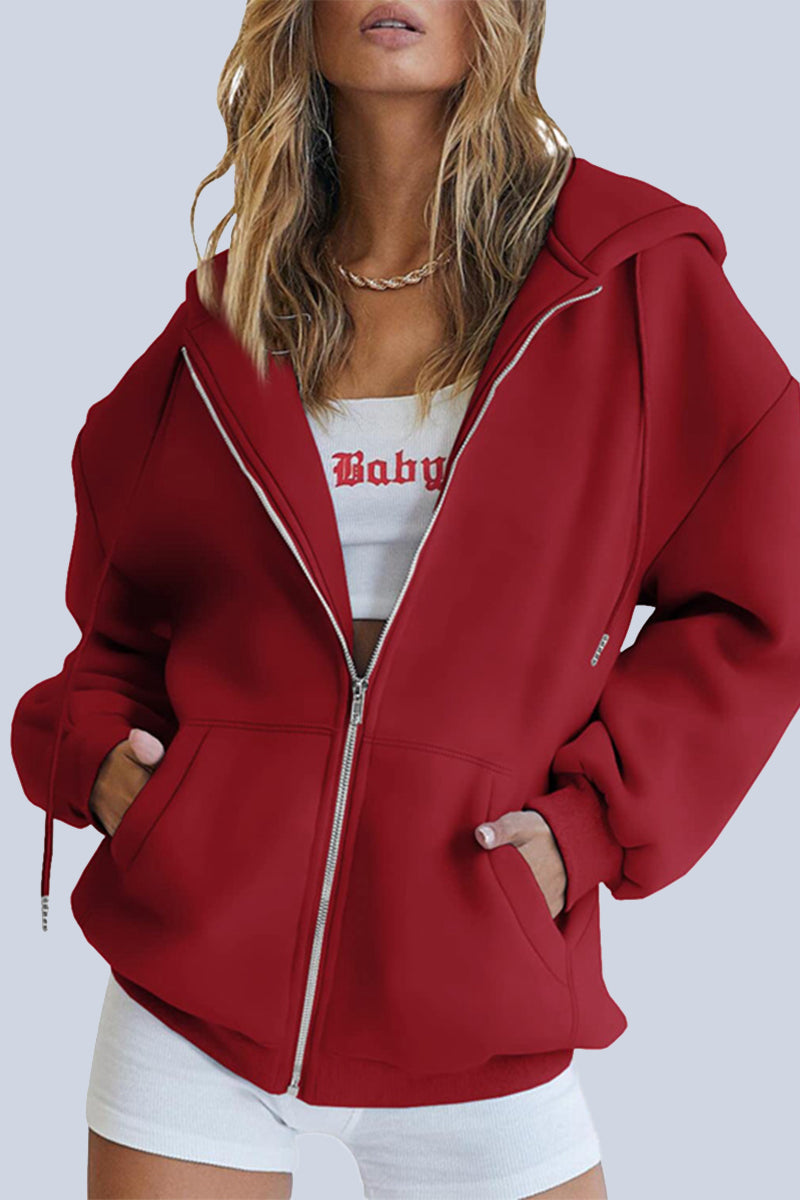 Ropa deportiva informal con capucha y bolsillos sólidos (12 colores)