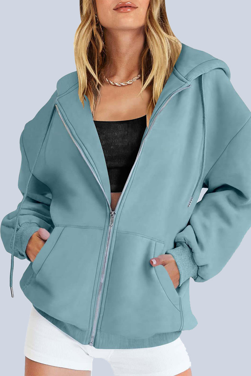 Ropa deportiva informal con capucha y bolsillos sólidos (12 colores)
