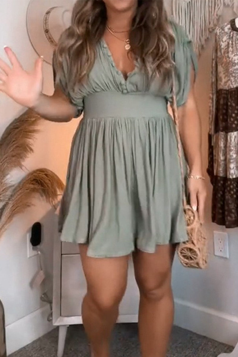 Vestido mini sexy con escote en V y pliegues lisos (3 colores)