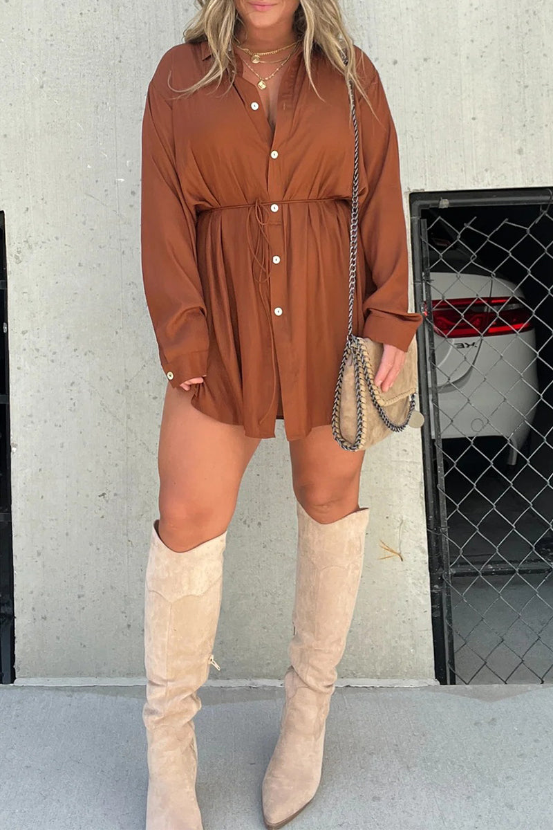 Conjunto informal de dos piezas con cuello vuelto, manga larga y frenillo liso (7 colores)