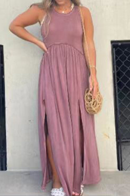Elegantes vestidos sin mangas con cuello redondo y abertura en el lateral (4 colores)
