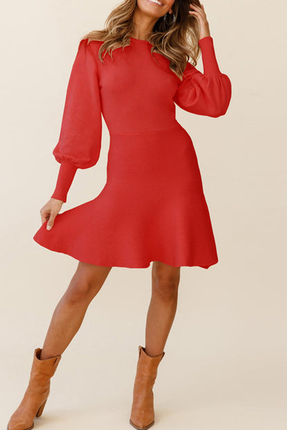 Elegantes vestidos de falda con cintura de cuello redondo y patchwork sólido