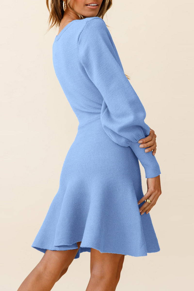 Elegantes vestidos de falda con cintura de cuello redondo y patchwork sólido