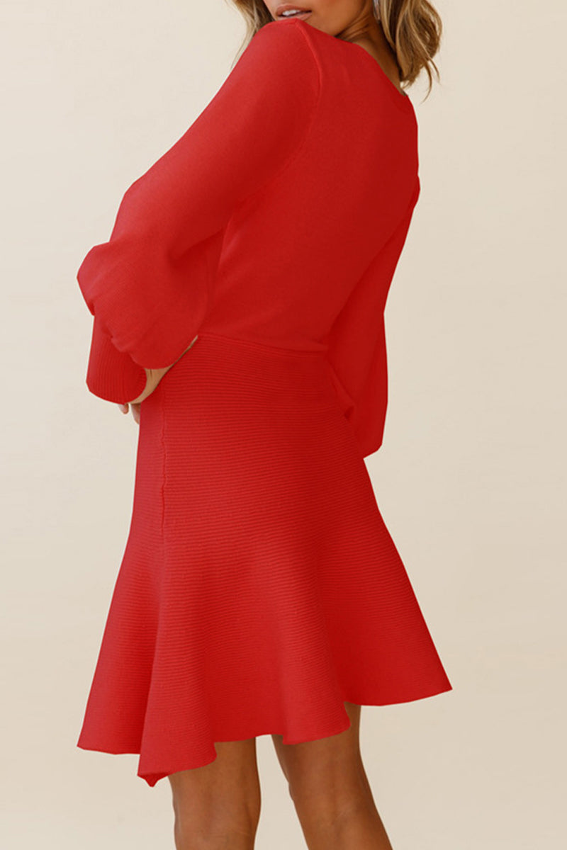 Elegantes vestidos de falda con cintura de cuello redondo y patchwork sólido