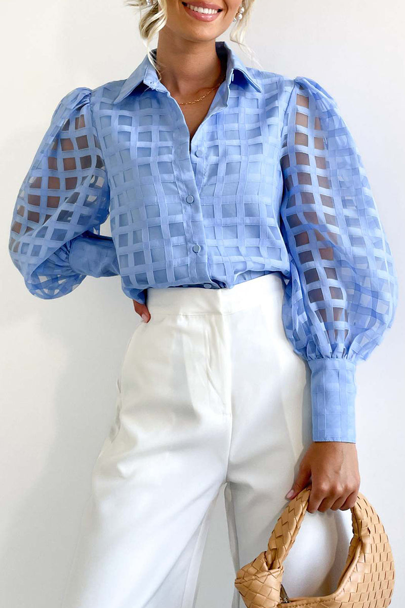 Celebridades Elegantes Tops de Cuello Vuelto con Patchwork Sólido
