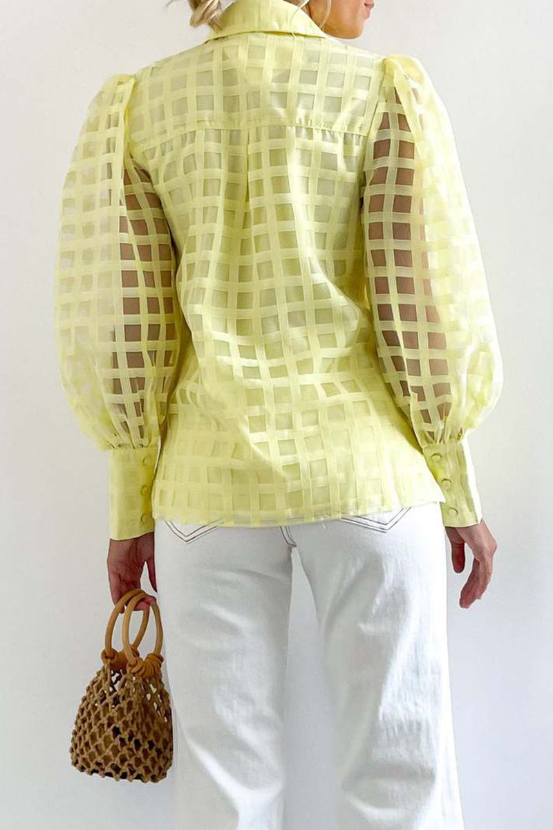 Celebridades Elegantes Tops de Cuello Vuelto con Patchwork Sólido