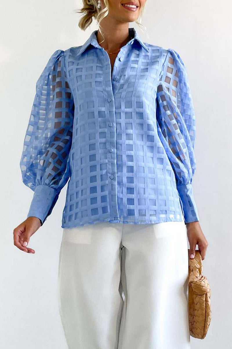 Celebridades Elegantes Tops de Cuello Vuelto con Patchwork Sólido