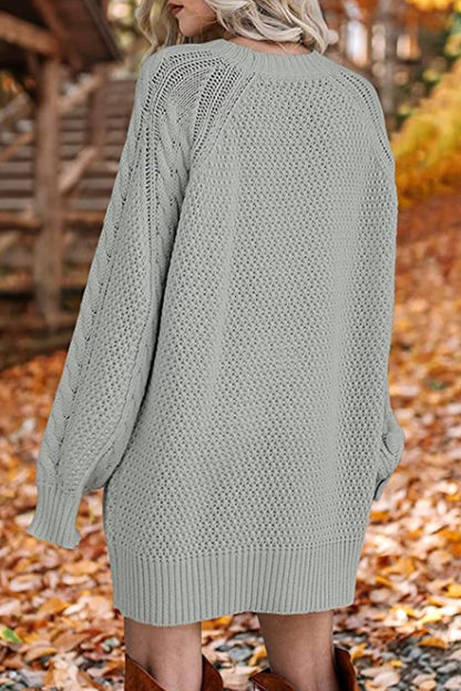 Elegante vestido liso con escote redondo y manga larga (12 colores)