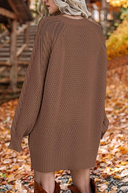 Elegante vestido liso con escote redondo y manga larga (12 colores)