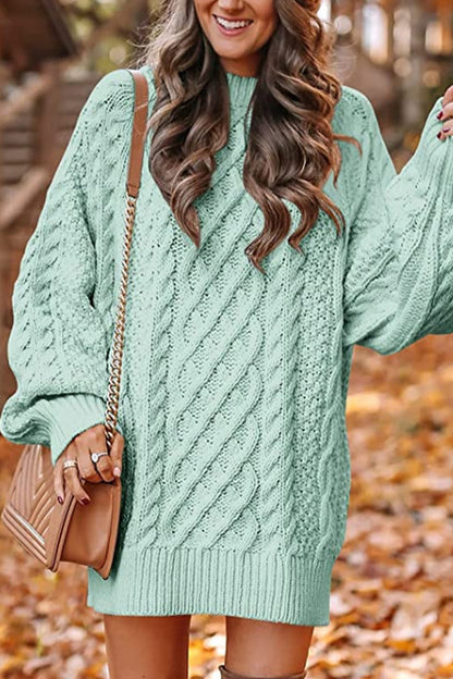 Elegante vestido liso con escote redondo y manga larga (12 colores)