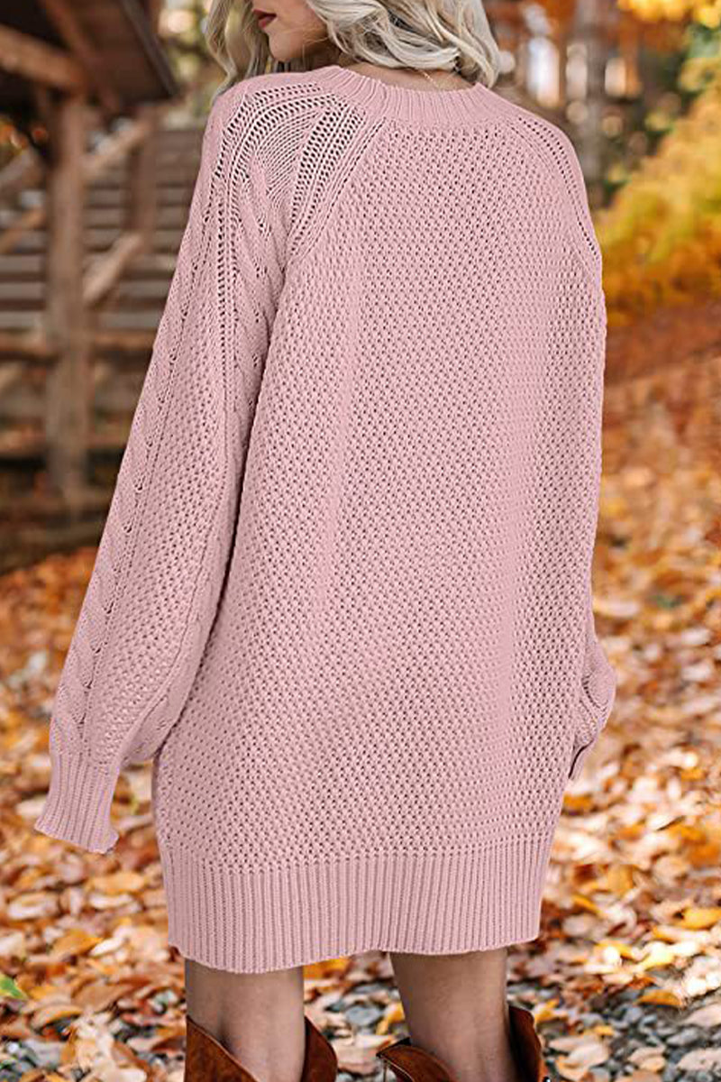 Elegante vestido liso con escote redondo y manga larga (12 colores)