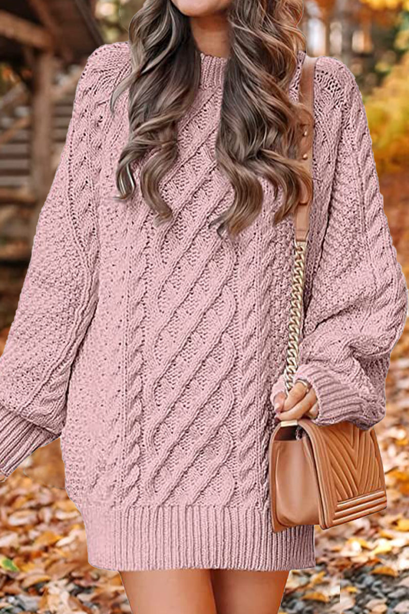 Elegante vestido liso con escote redondo y manga larga (12 colores)
