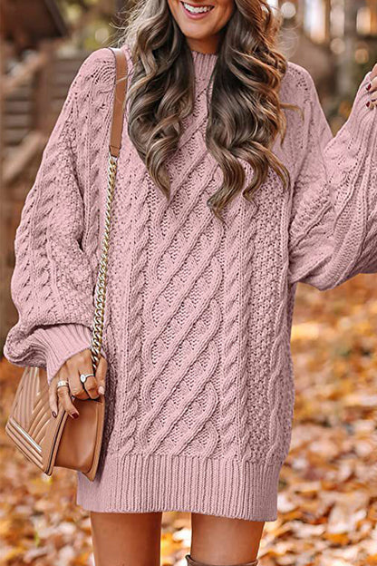 Elegante vestido liso con escote redondo y manga larga (12 colores)