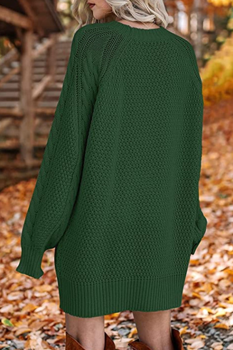 Elegante vestido liso con escote redondo y manga larga (12 colores)