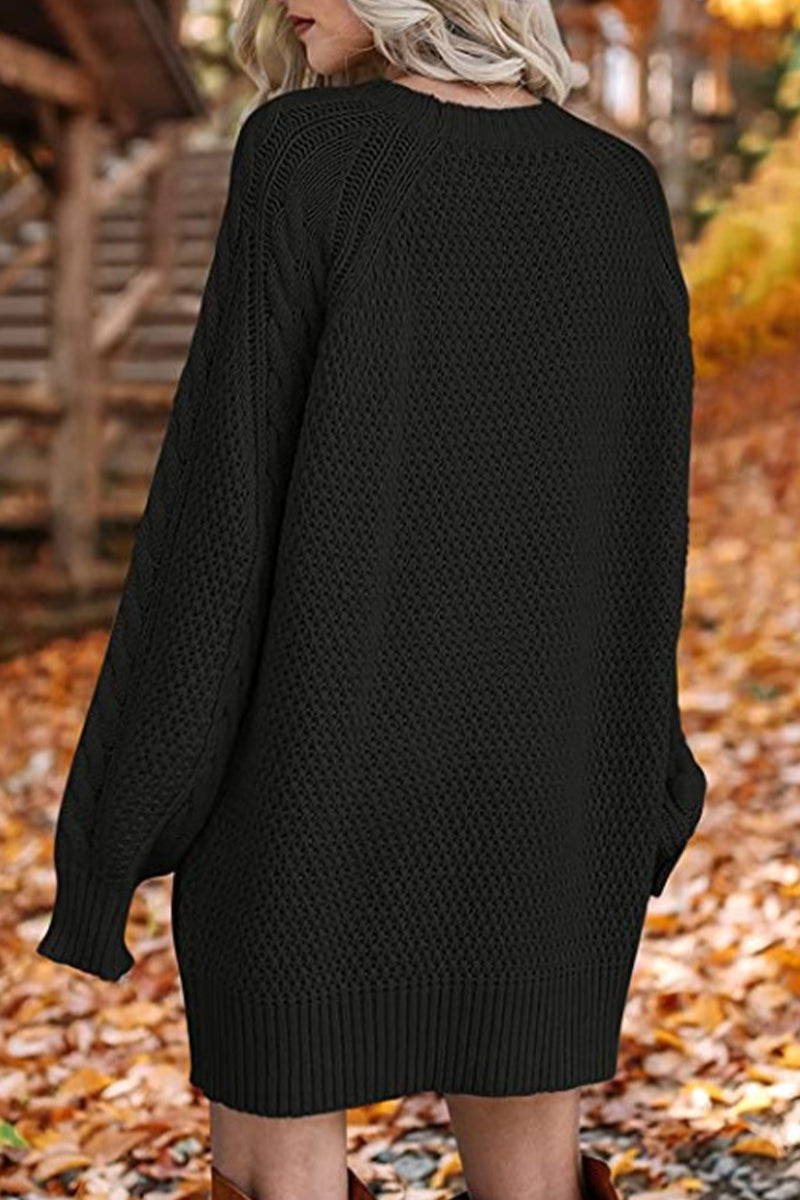 Elegante vestido liso con escote redondo y manga larga (12 colores)