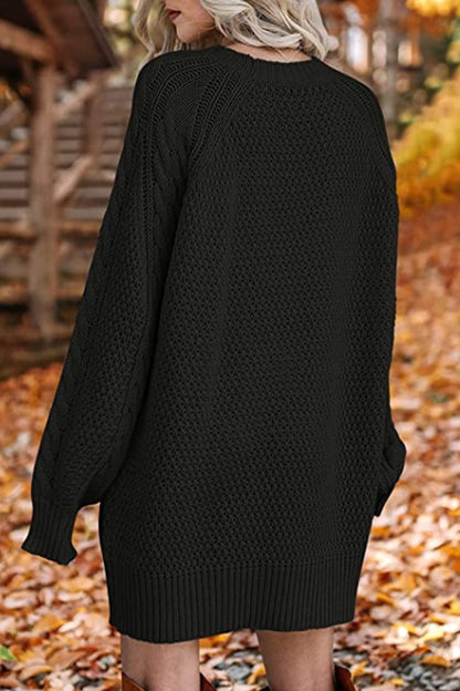 Elegante vestido liso con escote redondo y manga larga (12 colores)