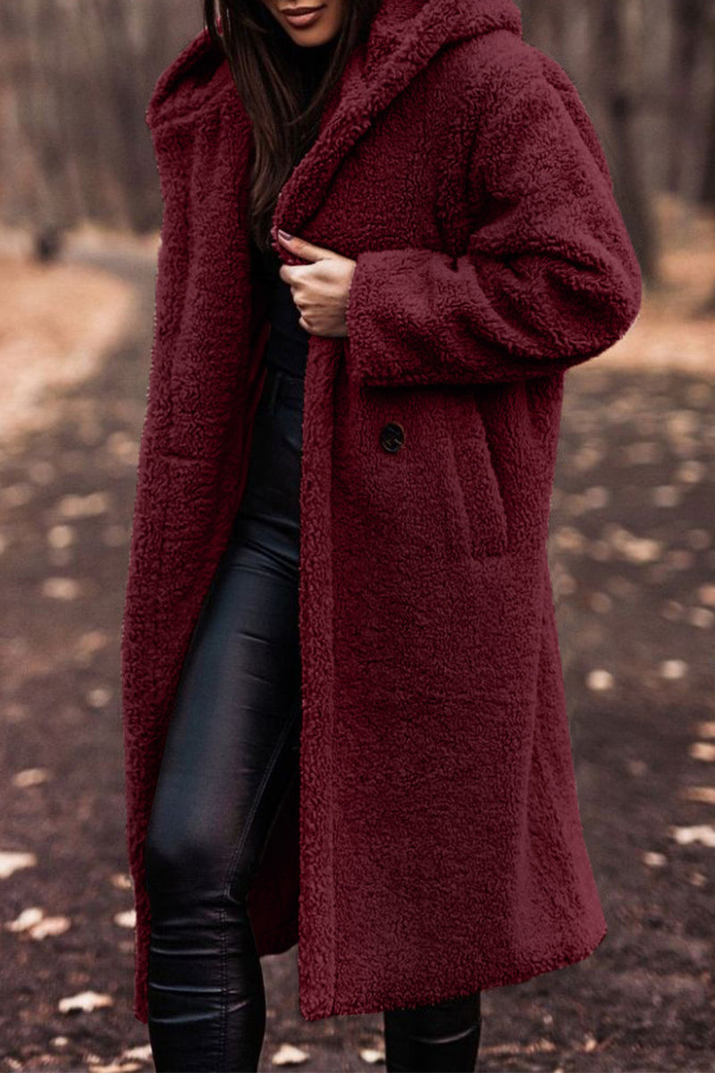 Elegante abrigo de calle con capucha y bolsillos lisos (12 colores)