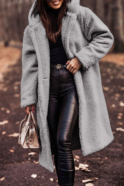 Elegante abrigo de calle con capucha y bolsillos lisos (12 colores)