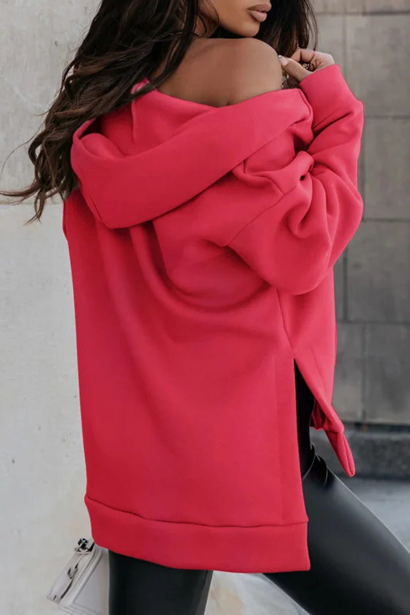 Tops casuales con cuello y capucha con bolsillos sólidos (4 colores)