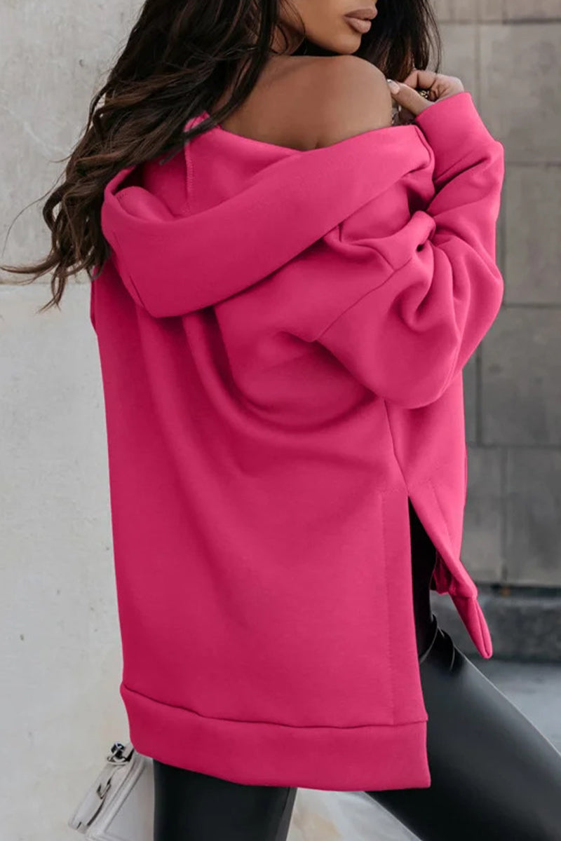 Tops casuales con cuello y capucha con bolsillos sólidos (4 colores)