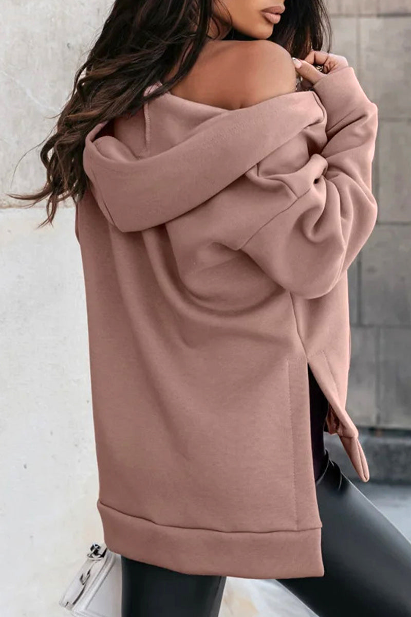 Tops casuales con cuello y capucha con bolsillos sólidos (4 colores)