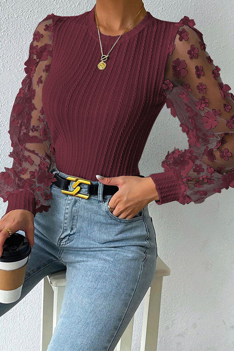 Elegantes blusas de cuello redondo con parches sólidos (6 colores)