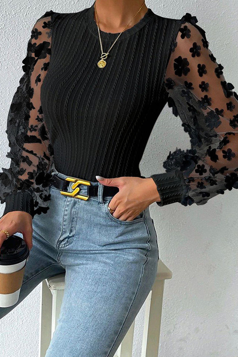 Elegantes blusas de cuello redondo con parches sólidos (6 colores)