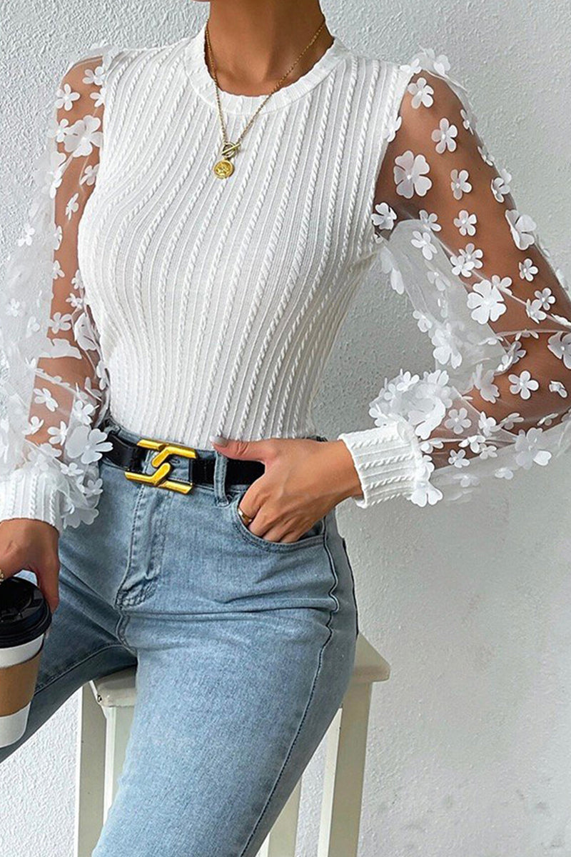 Elegantes blusas de cuello redondo con parches sólidos (6 colores)