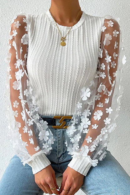 Elegantes blusas de cuello redondo con parches sólidos (6 colores)