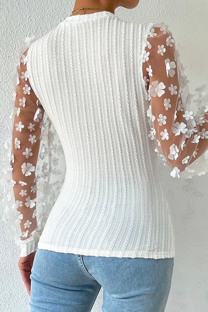 Elegantes blusas de cuello redondo con parches sólidos (6 colores)