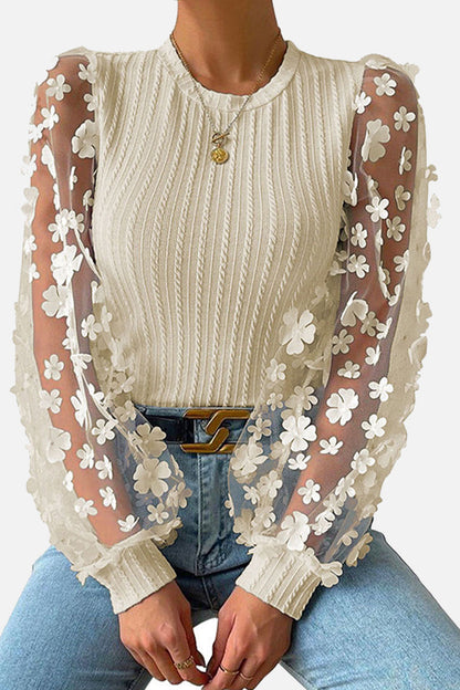 Elegantes blusas de cuello redondo con parches sólidos (6 colores)
