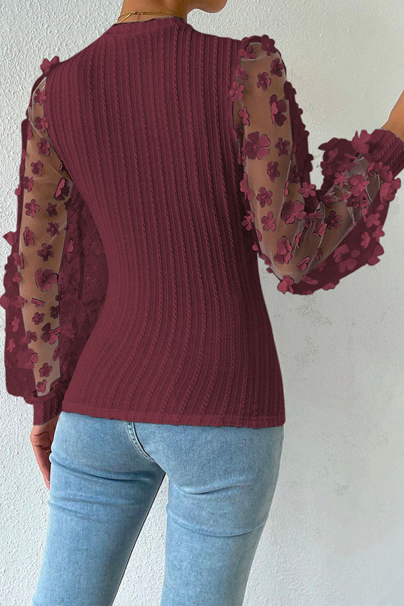 Elegantes blusas de cuello redondo con parches sólidos (6 colores)