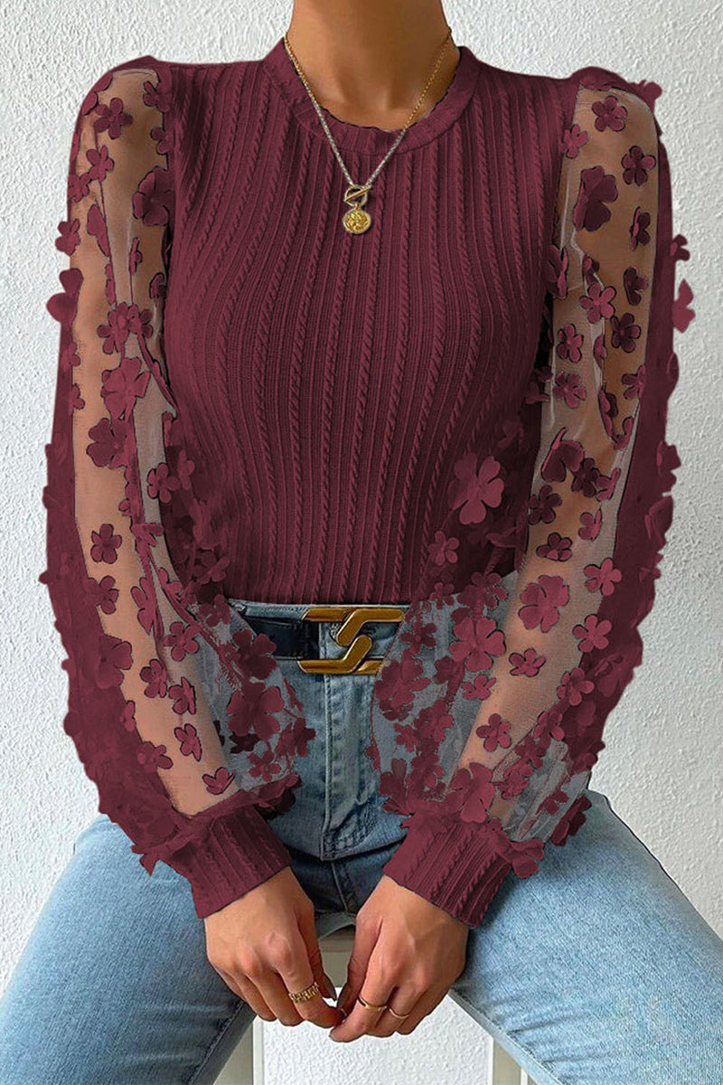 Elegantes blusas de cuello redondo con parches sólidos (6 colores)