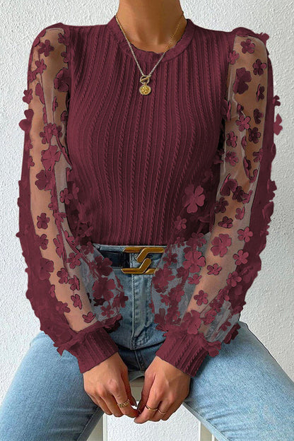 Elegantes blusas de cuello redondo con parches sólidos (6 colores)
