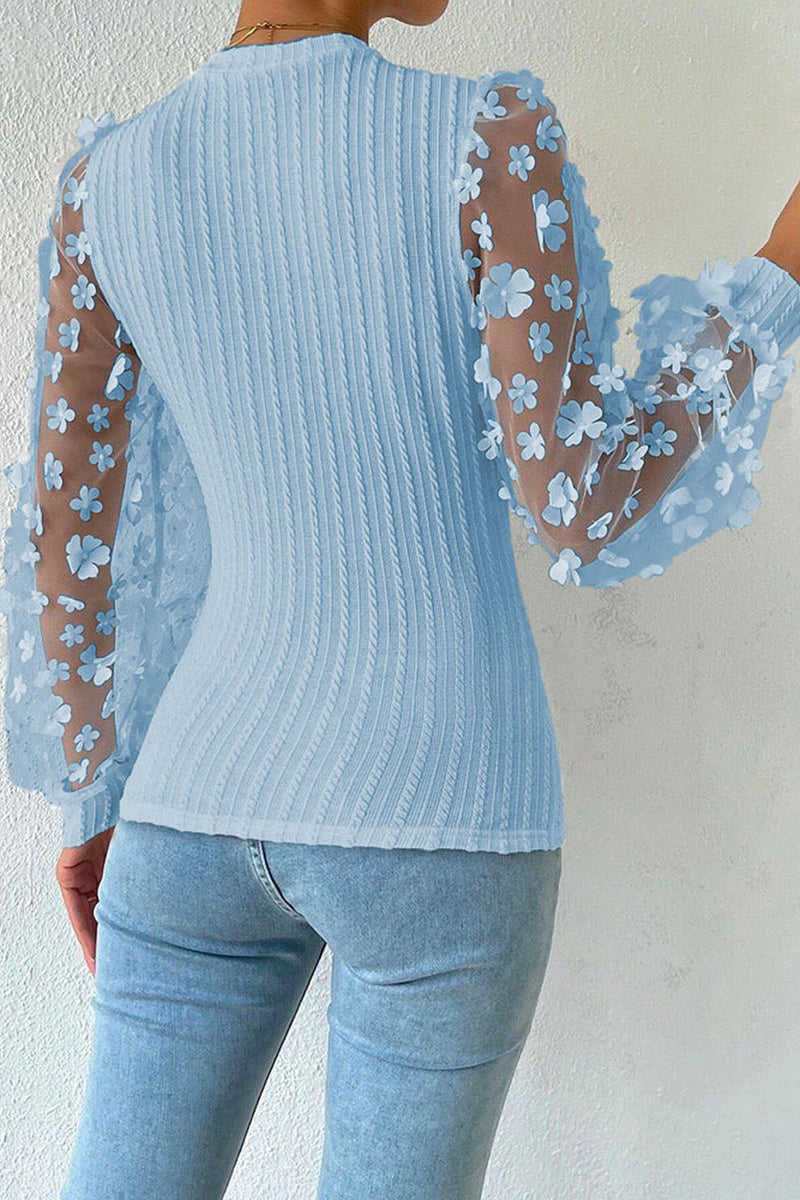 Elegantes blusas de cuello redondo con parches sólidos (6 colores)
