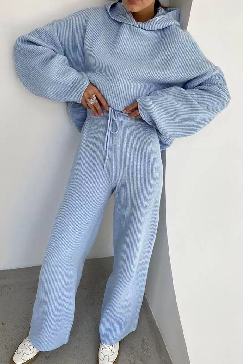 Conjunto informal de dos piezas con capucha, cuello alto, manga larga y cordón ajustable (4 colores)