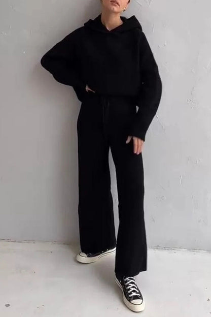 Conjunto informal de dos piezas con capucha, cuello alto, manga larga y cordón ajustable (4 colores)