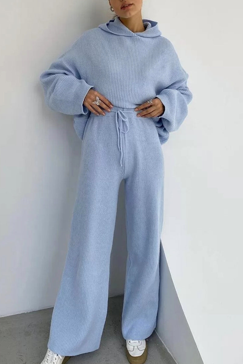 Conjunto informal de dos piezas con capucha, cuello alto, manga larga y cordón ajustable (4 colores)