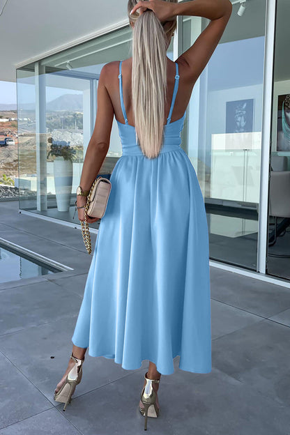 Vestidos de noche sexis de celebridades, lisos, con bolsillos ahuecados y abertura con escote en V.