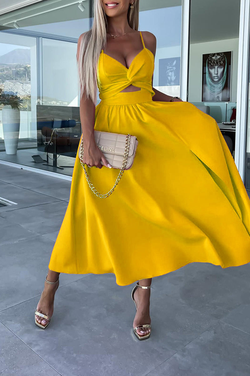 Vestidos de noche sexis de celebridades, lisos, con bolsillos ahuecados y abertura con escote en V.