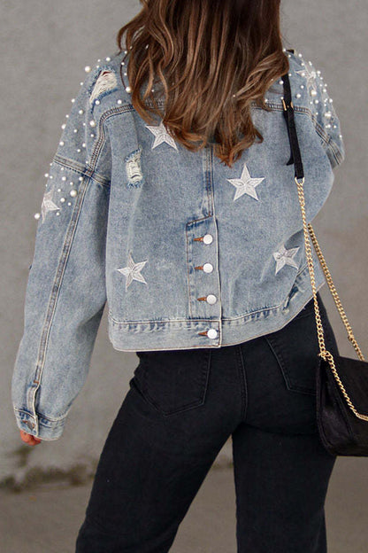 Chaqueta vaquera informal de manga larga con cuello vuelto y cuentas lisas (3 colores)