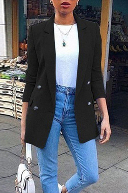 Prenda exterior informal de cuello vuelto con parches lisos (4 colores)