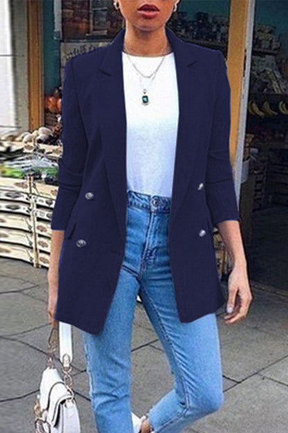 Prenda exterior informal de cuello vuelto con parches lisos (4 colores)