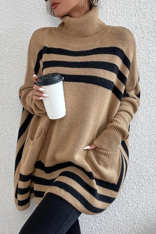 Tops de cuello alto con bolsillos y patchwork de rayas urbanas